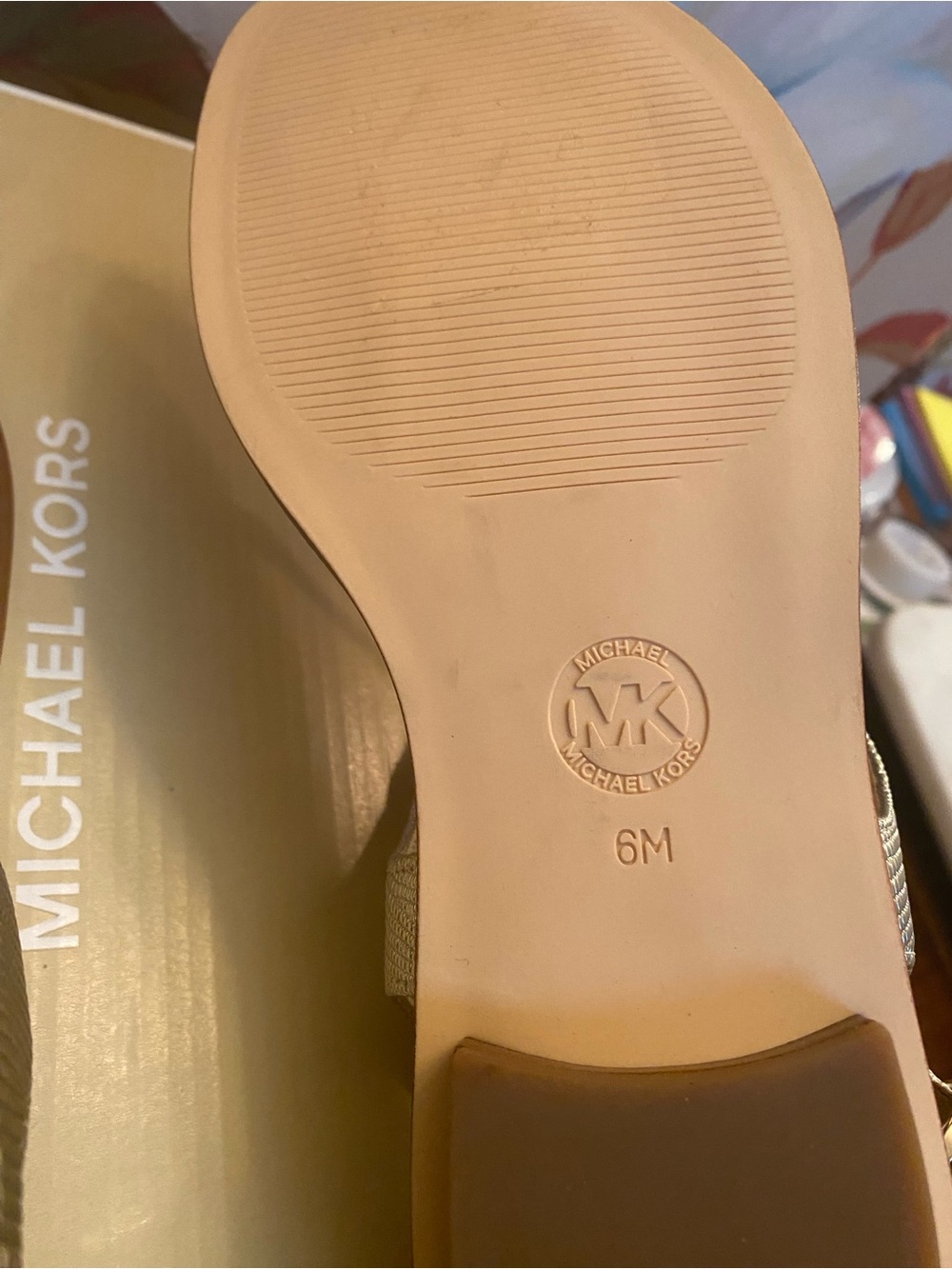 Michael Kors Gold T-Strap Leather “Jilly Flat” Sandals, Sz. 6m, New in Box - Picture 8 of 11